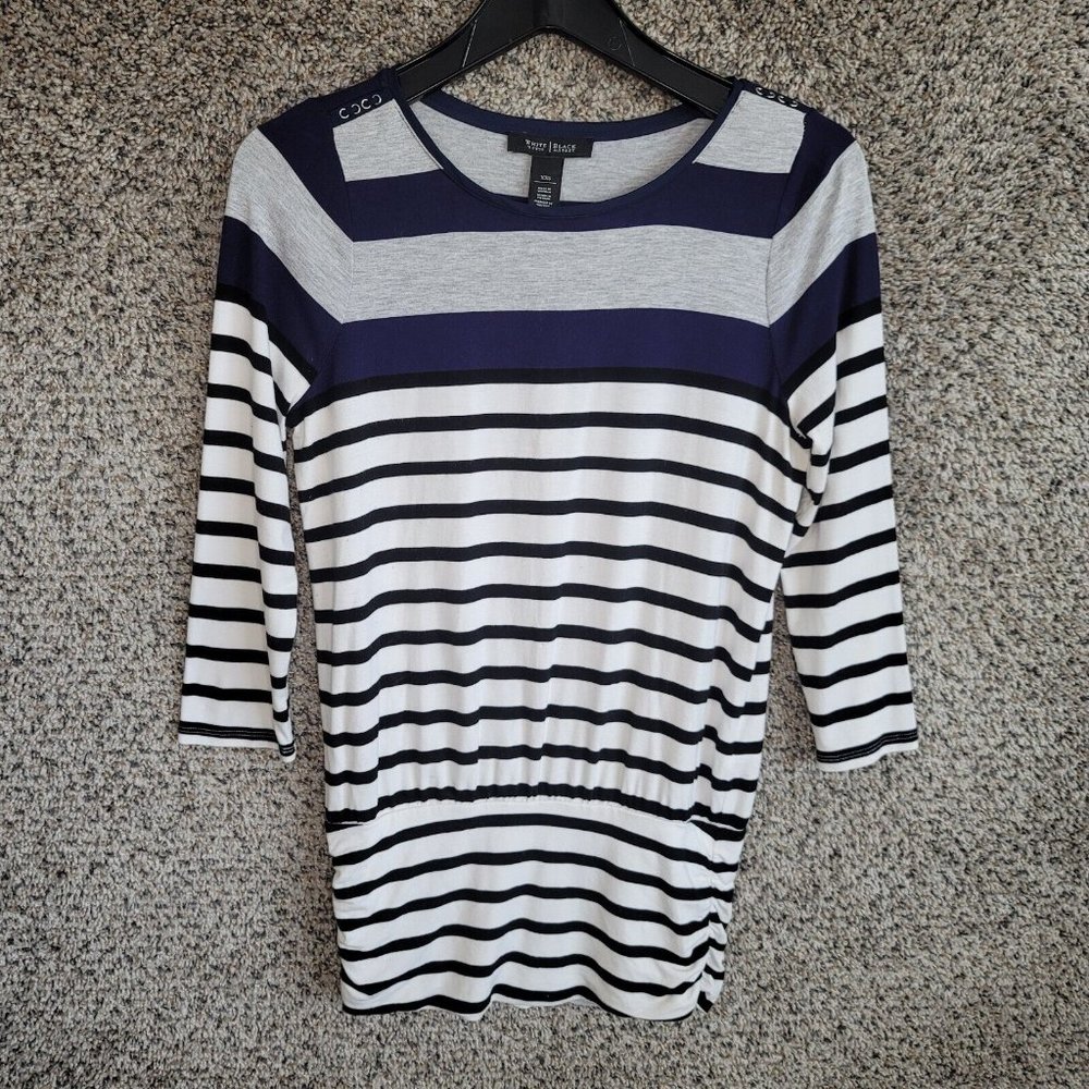 White House Black Market Top Womens XXS Striped 3/4 Sleeve Tunic Stretch Casual‎